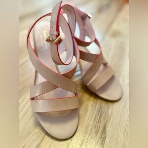 Kate Spade Tan and Coral-Trim Leather Strappy Heels